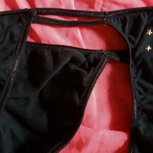 New York & Co Intimates Double-String Bikini Black Panty w/gold & silver detail